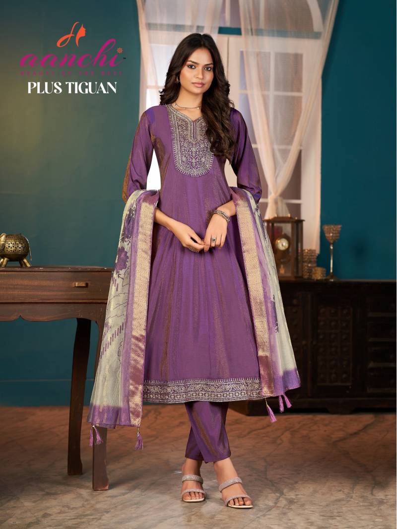 Aanchi Plus Tiguan Roman Shimmer Festival Wear Kurti Bottom And Dupatta