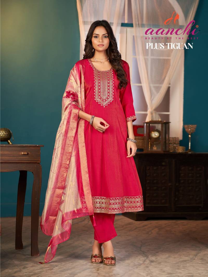 Aanchi Plus Tiguan Roman Shimmer Festival Wear Kurti Bottom And Dupatta