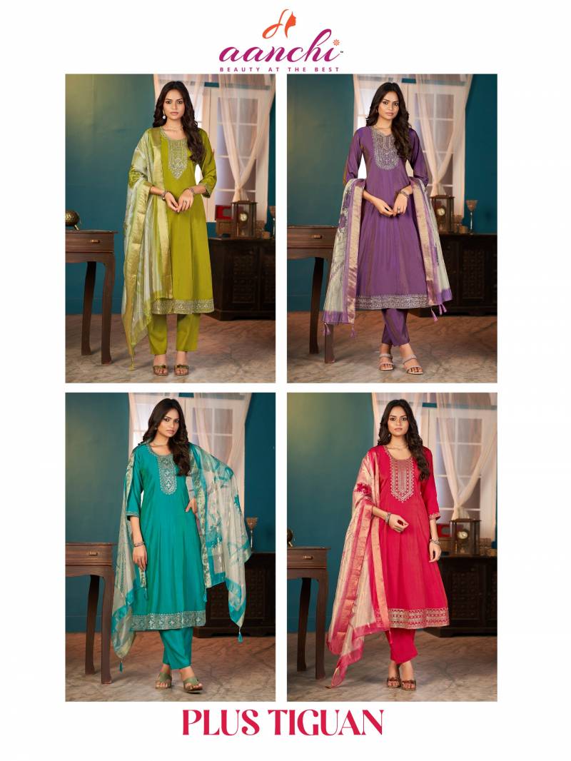Aanchi Plus Tiguan Roman Shimmer Festival Wear Kurti Bottom And Dupatta
