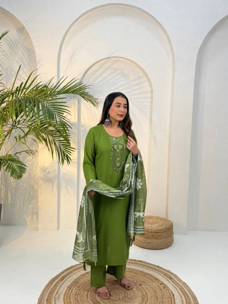 Naisha K 398 Vol 2 Rayon Robi Mirror Work Casual Wear Kurti Pant And Dupatta