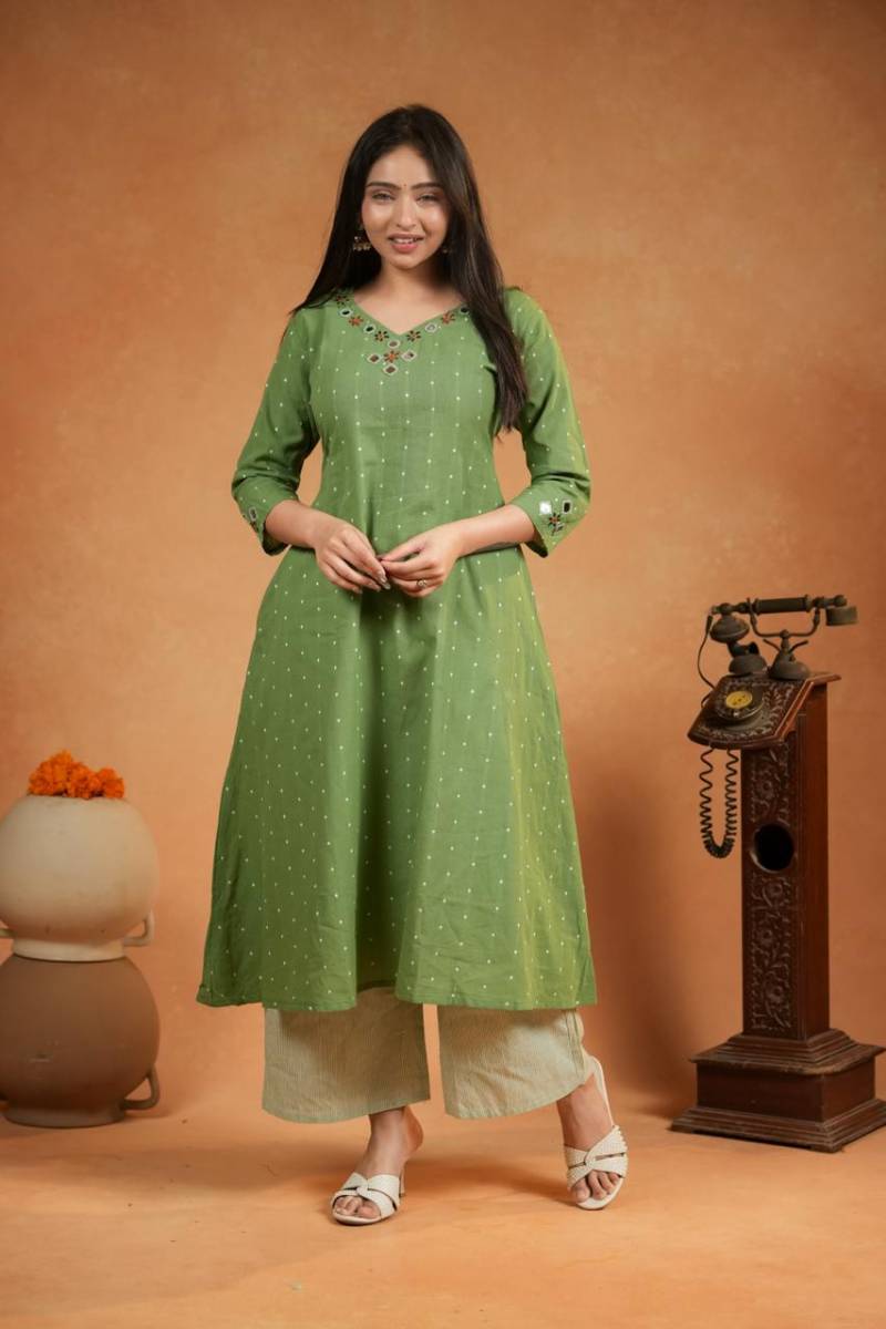 Naisha K 399 Cotton handloom Hand Work Kurti And Pant Collection