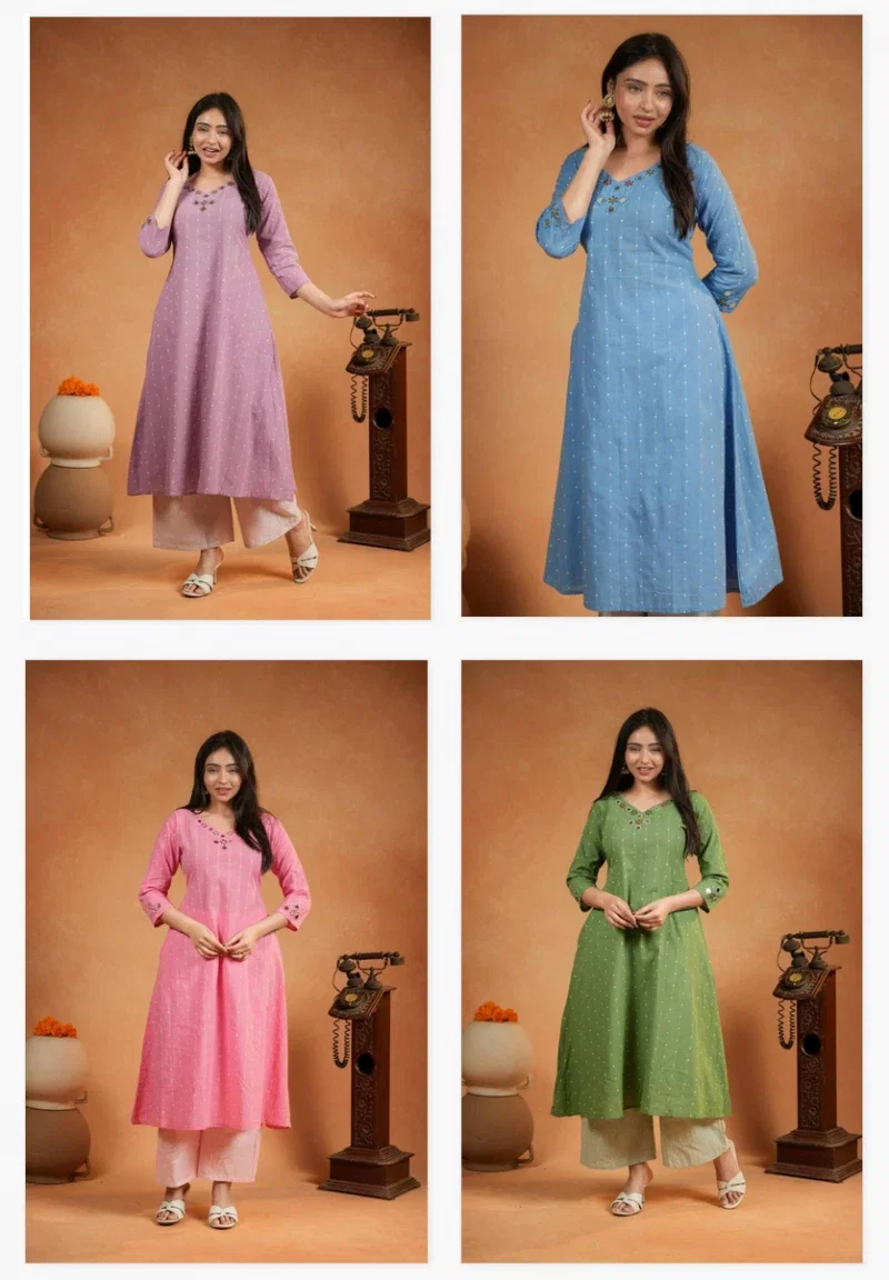 Naisha K 399 Cotton handloom Hand Work Kurti And Pant Collection