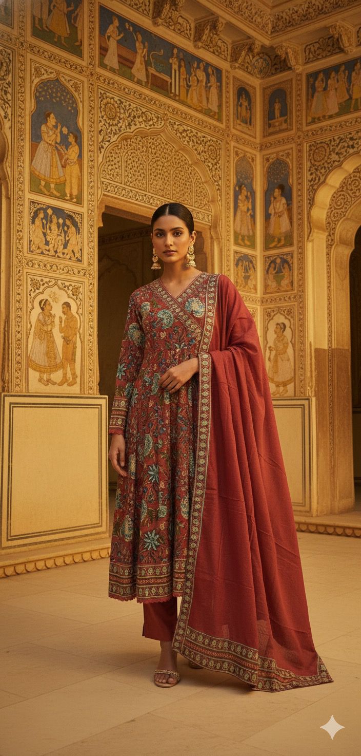 Naisha K 395 Cotton Anarkali Doriya Casual Wear Kurti Pant And Dupatta