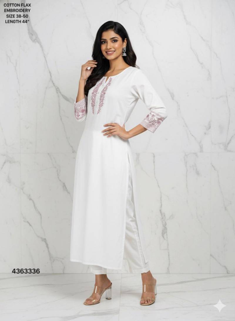 Naisha K 400 Cotton Flax Embroidery Casual Wear Kurti Collection