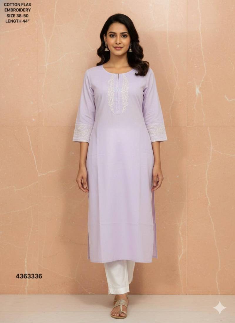 Naisha K 400 Cotton Flax Embroidery Casual Wear Kurti Collection