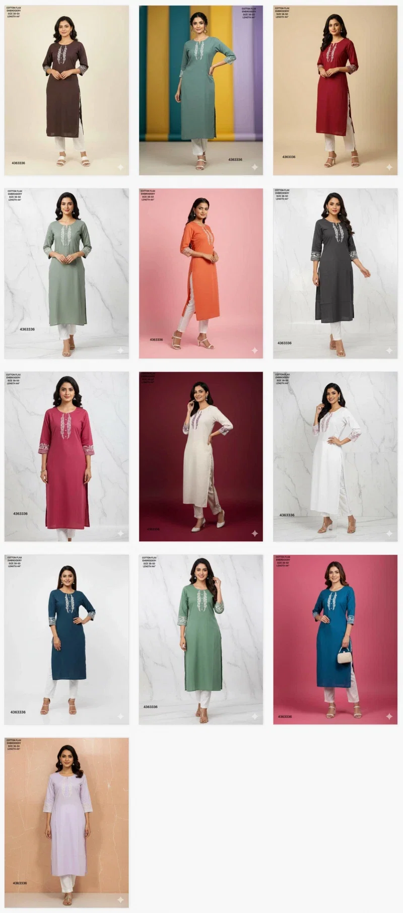 Naisha K 400 Cotton Flax Embroidery Casual Wear Kurti Collection