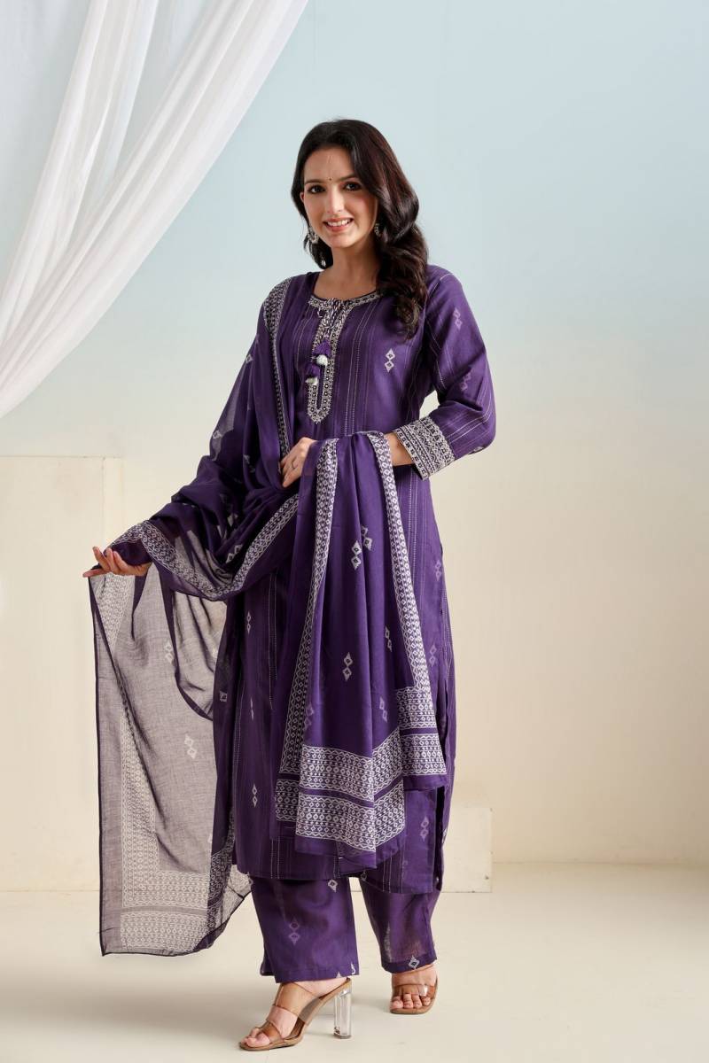 Naisha K 401 Cotton Casual Wear Kurti Pant And Dupatta Collection
