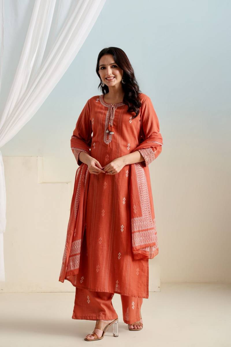 Naisha K 401 Cotton Casual Wear Kurti Pant And Dupatta Collection