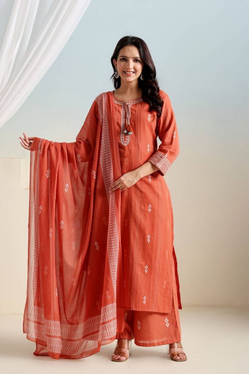 Naisha K 401 Cotton Casual Wear Kurti Pant And Dupatta Collection