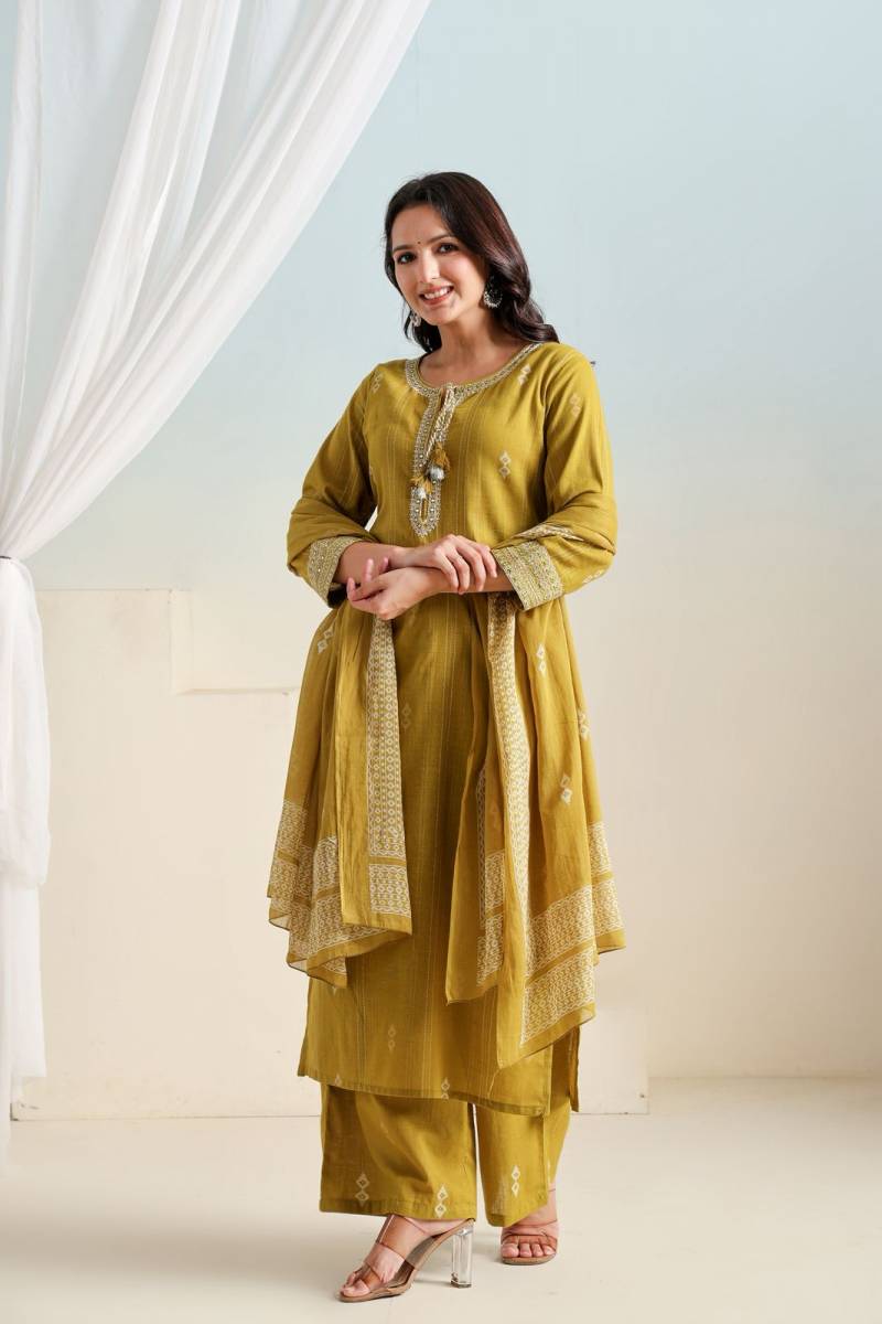 Naisha K 401 Cotton Casual Wear Kurti Pant And Dupatta Collection