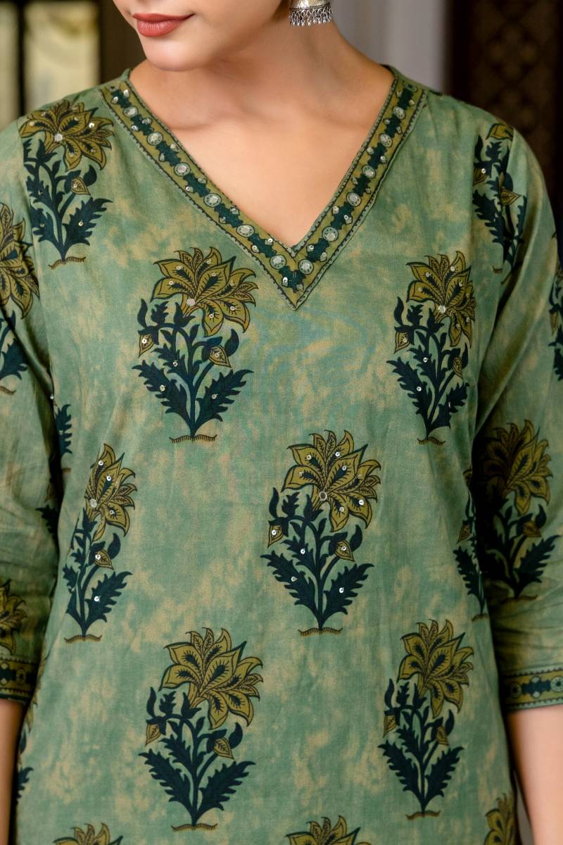 Naisha k 403 Cotton Embroidery Work Designer Kurti Pant And Dupatta