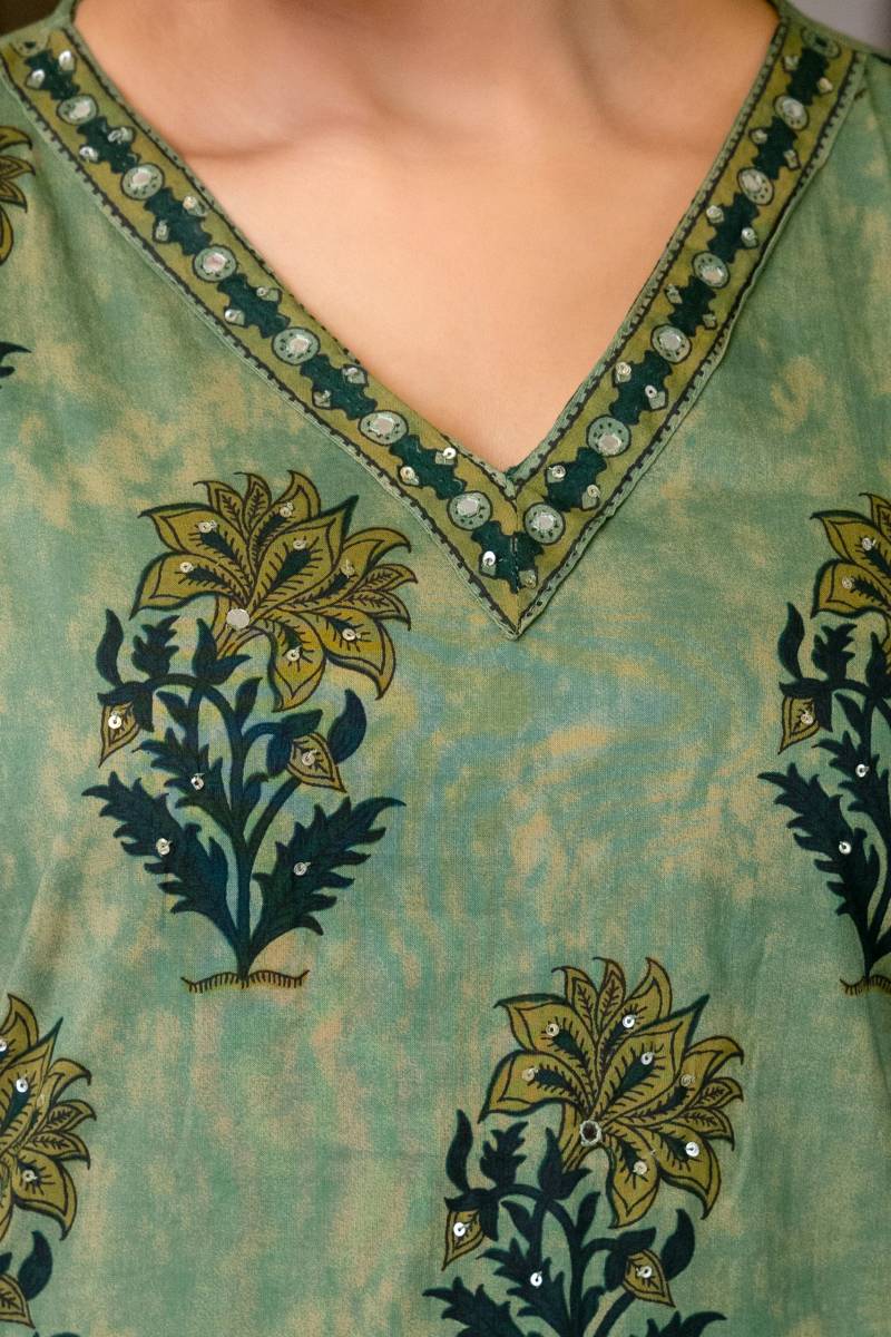 Naisha k 403 Cotton Embroidery Work Designer Kurti Pant And Dupatta