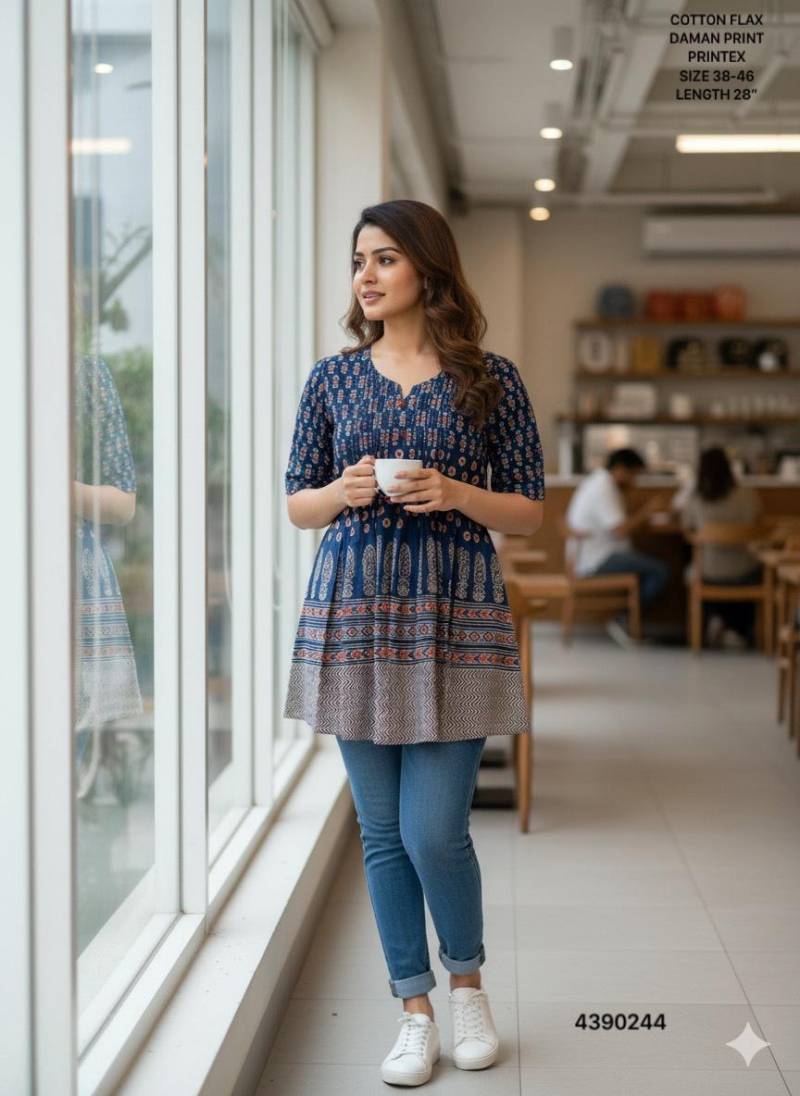 Naisha K 402 Cotton Flax Printed Casual Wear Short Top Collection