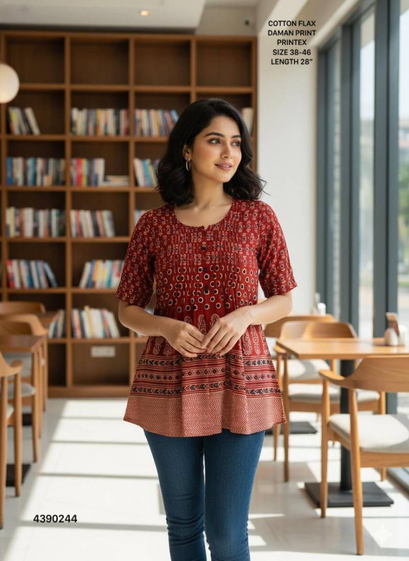 Naisha K 402 Cotton Flax Printed Casual Wear Short Top Collection