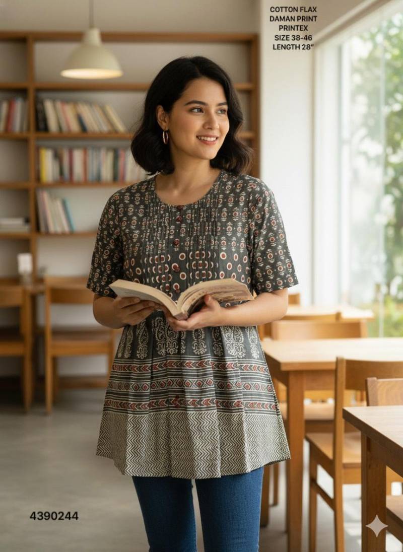 Naisha K 402 Cotton Flax Printed Casual Wear Short Top Collection