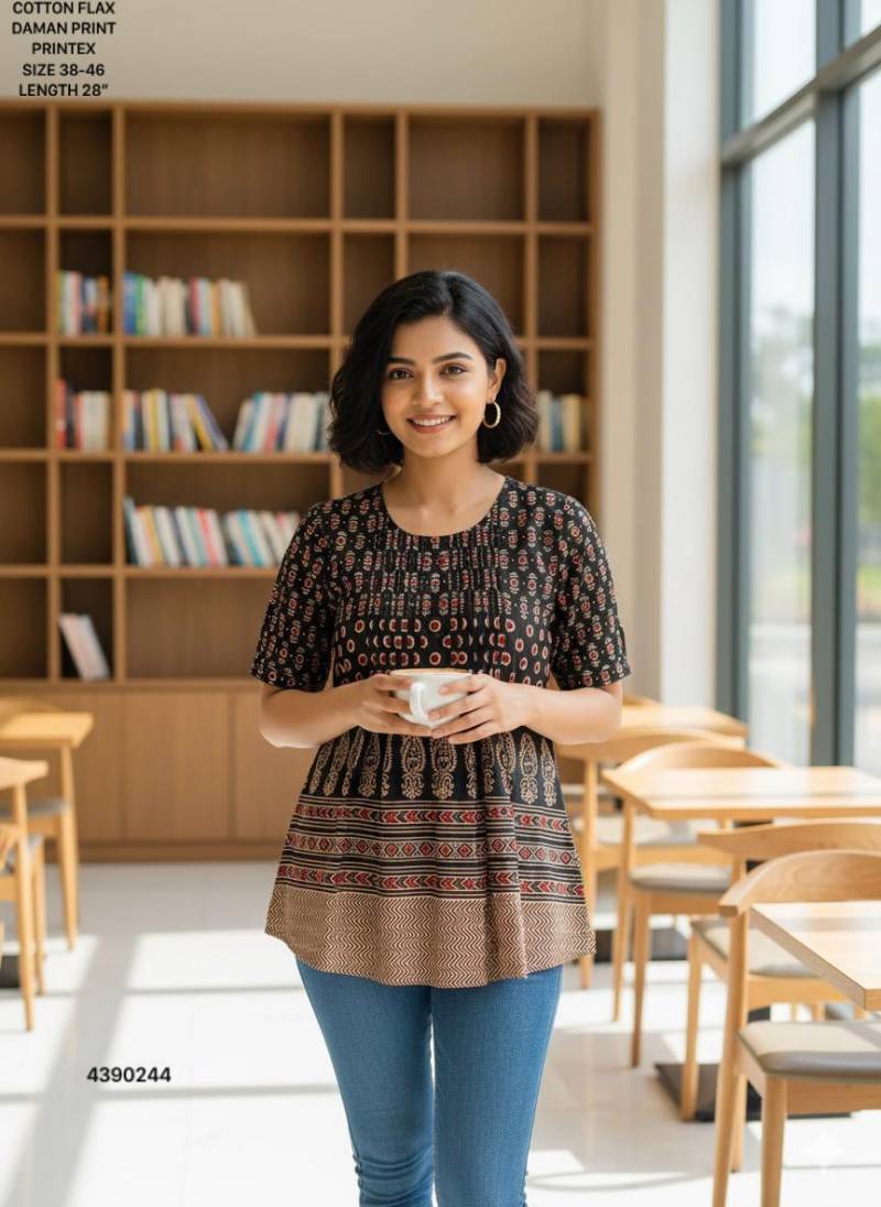 Naisha K 402 Cotton Flax Printed Casual Wear Short Top Collection
