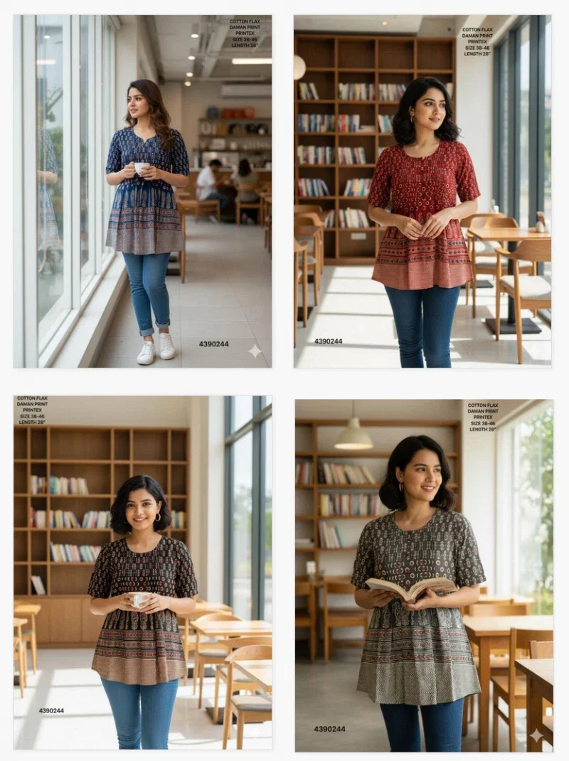 Naisha K 402 Cotton Flax Printed Casual Wear Short Top Collection