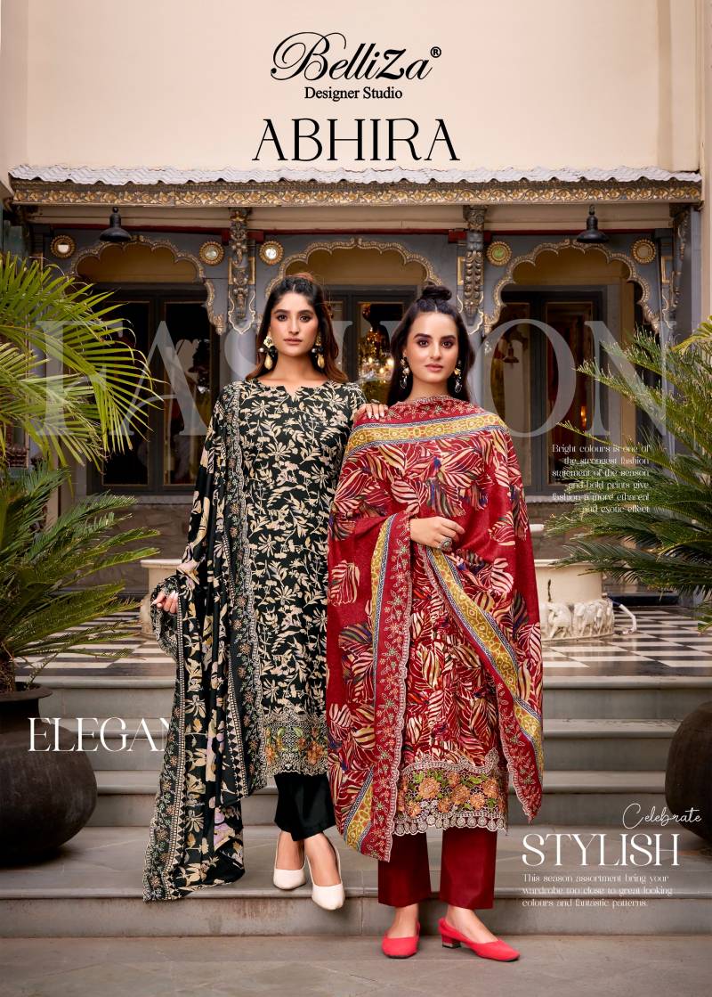 Belliza Abhira Cotton Digital Print Embroidery Dress Material Collection