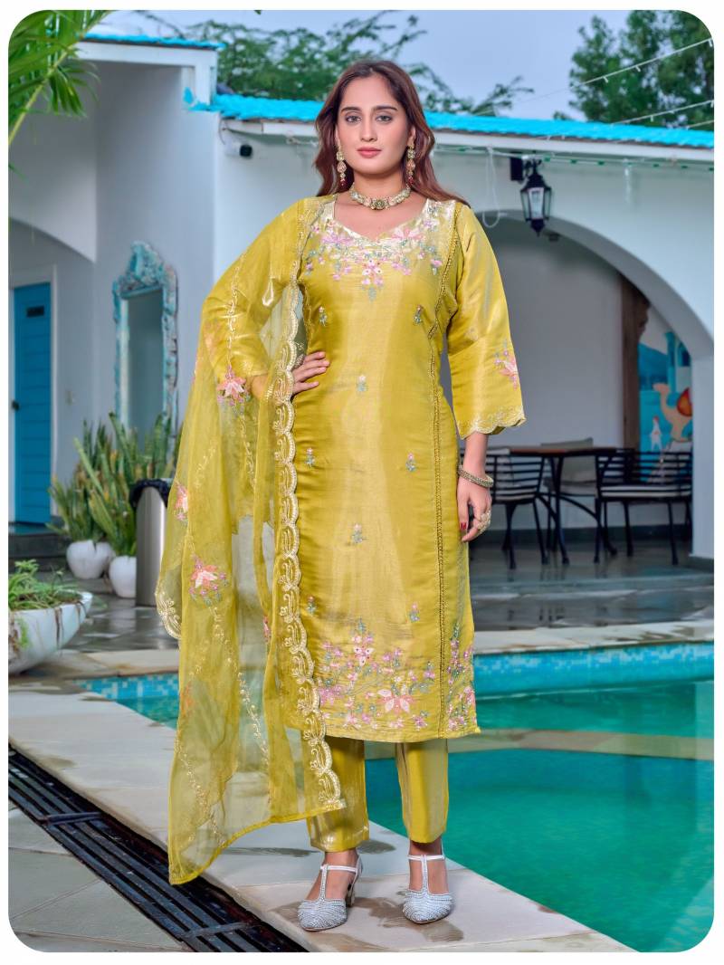 Naisha K 405 Glass Work Handwork Designer Kurti Pant And Dupatta