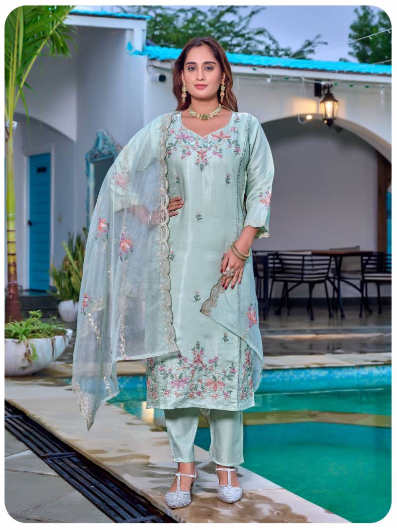 Naisha K 405 Glass Work Handwork Designer Kurti Pant And Dupatta