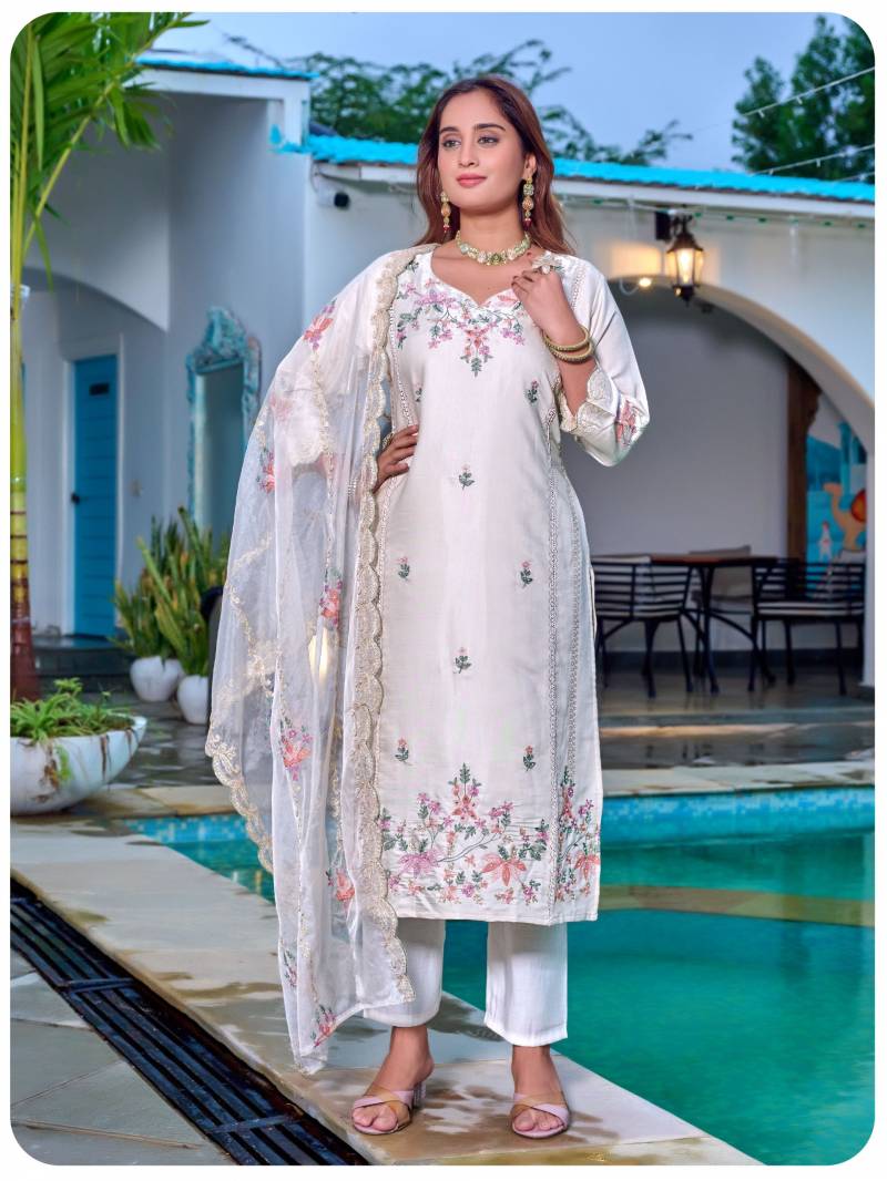 Naisha K 405 Glass Work Handwork Designer Kurti Pant And Dupatta
