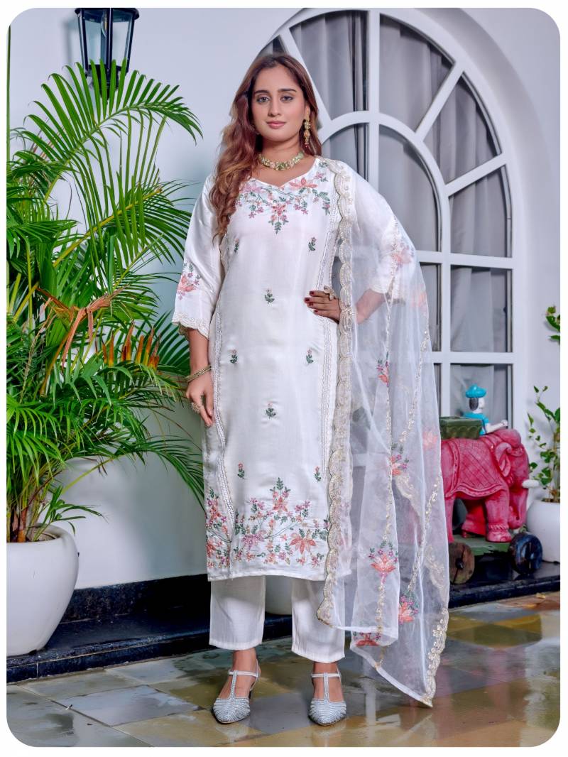 Naisha K 405 Glass Work Handwork Designer Kurti Pant And Dupatta
