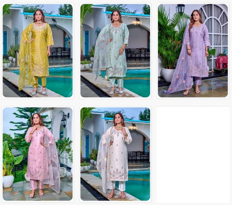 Naisha K 405 Glass Work Handwork Designer Kurti Pant And Dupatta