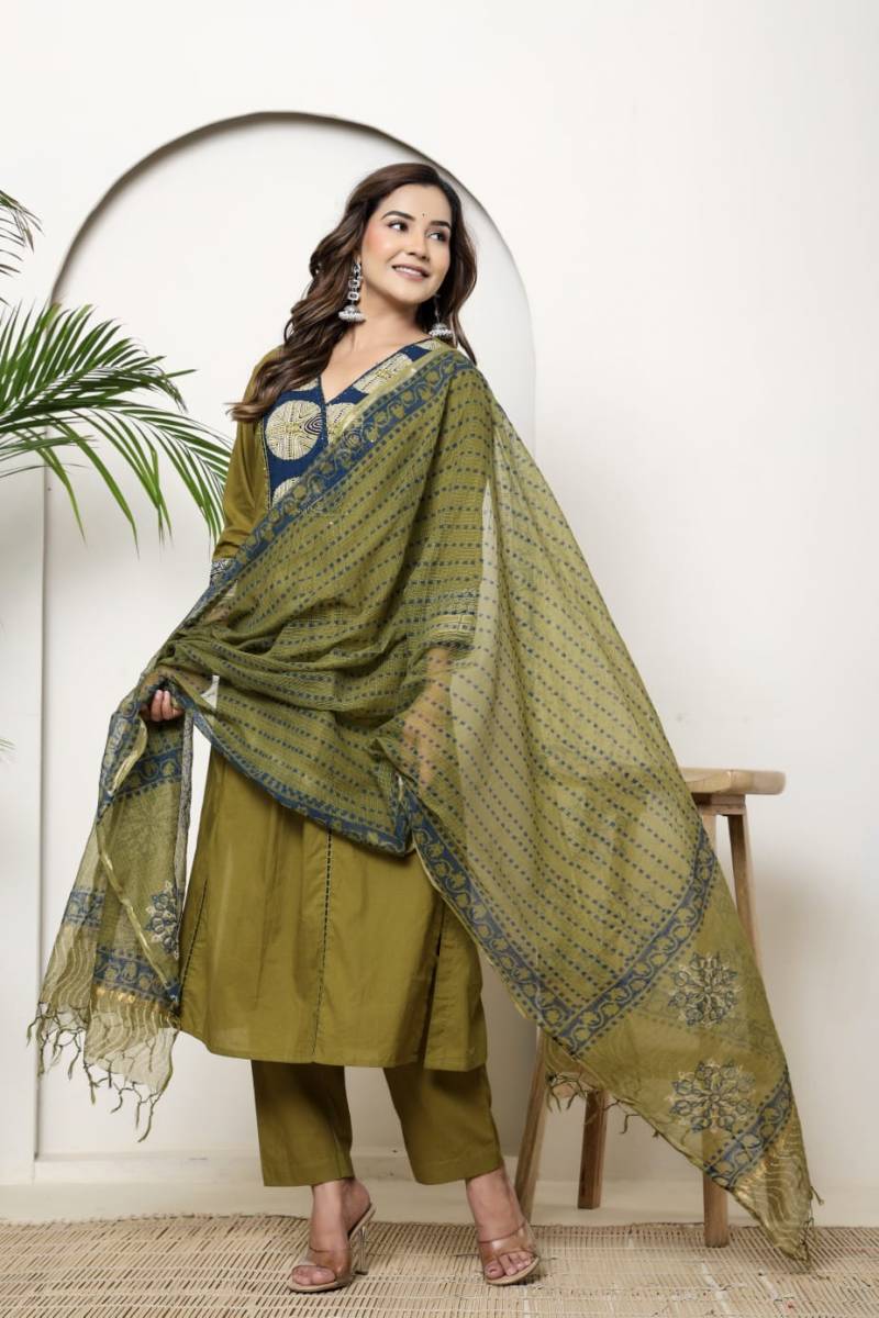 Naisha K 408 Cotton Stylish Casual Wear Kurti Pant And Dupatta Collection