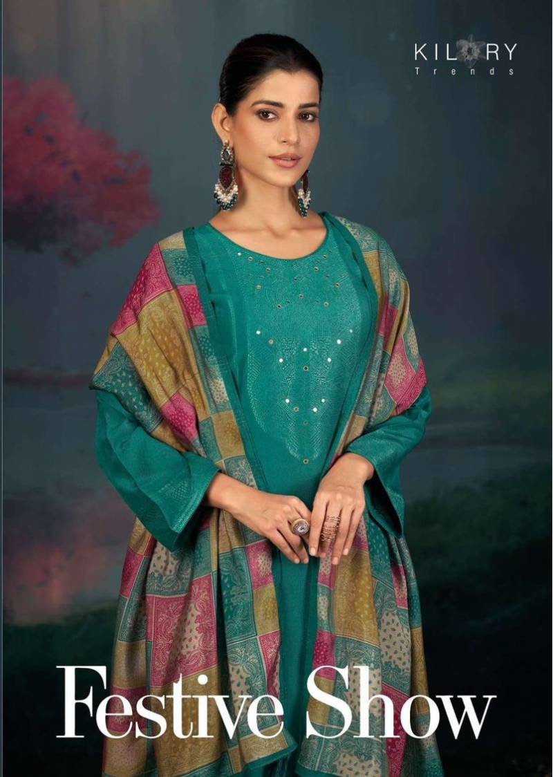 Kilory Festive Show Muslin Jacquard Handwork Designer Salwar Kameez