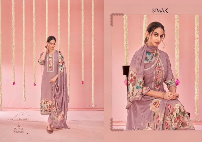 Glossy Simar Noorani Viscose Muslin Digital Work Designer Salwar Kameez