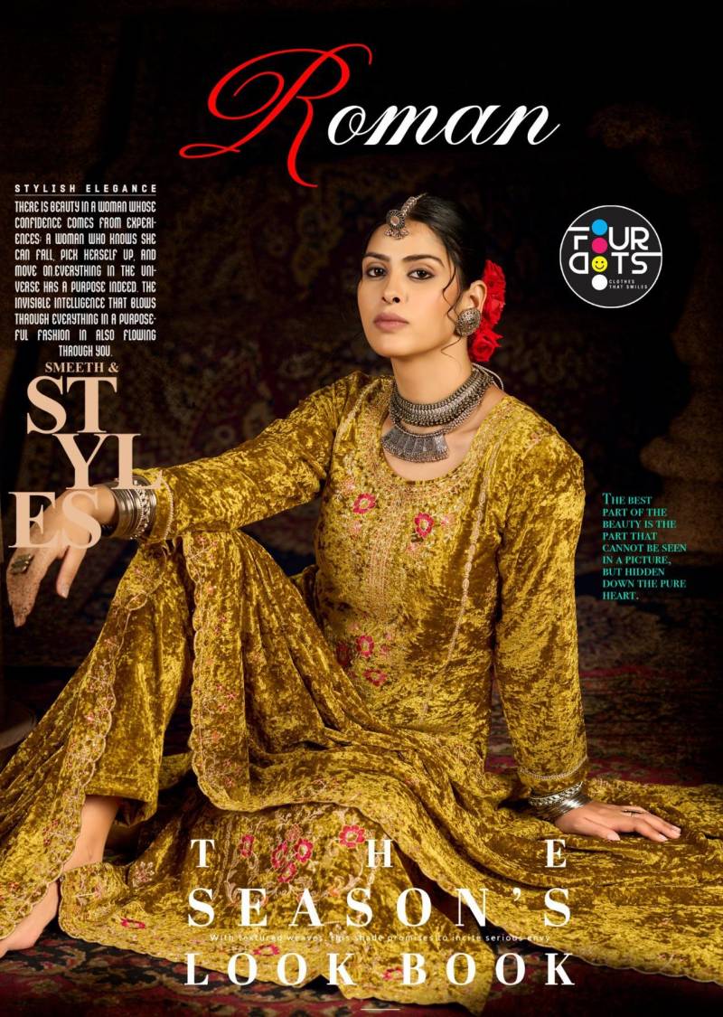 Four Dots Roman Makhmal With Work Designer Salwar Kameez Collection