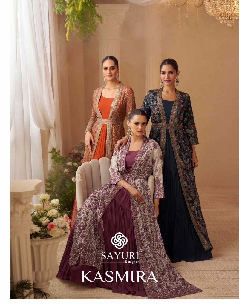 Sayuri Kasmira Chinon Silk Embroidered Designer Gown Collection