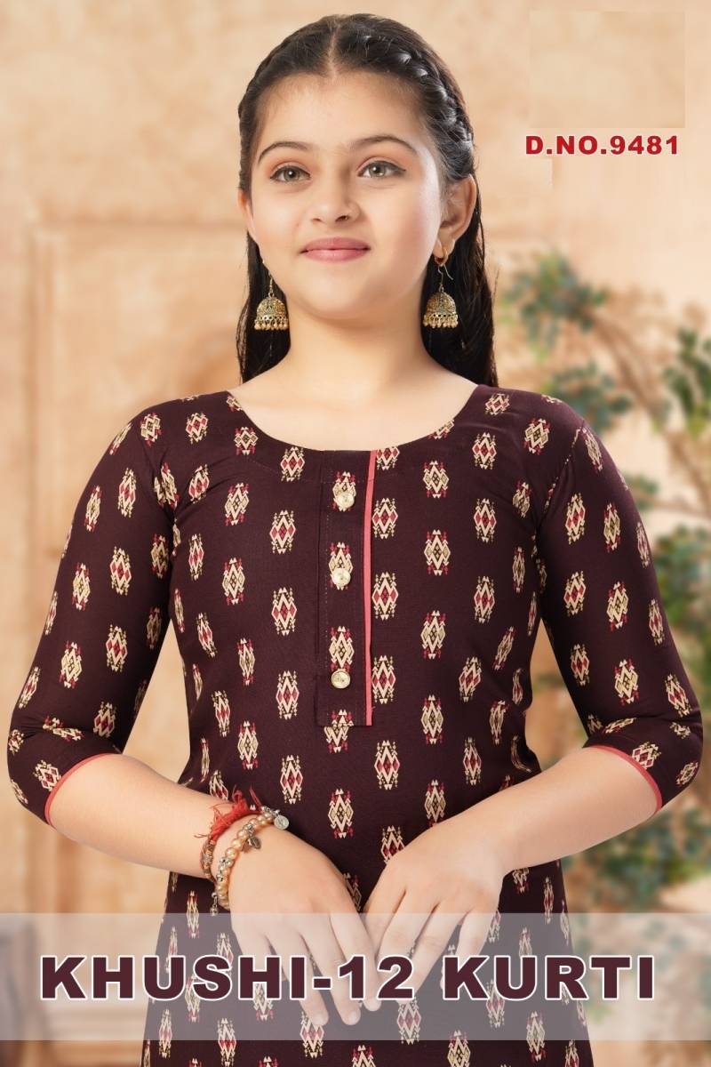 Khushi Vol 12 Kurti Rayon Printed Kids Wear Kurti Collection