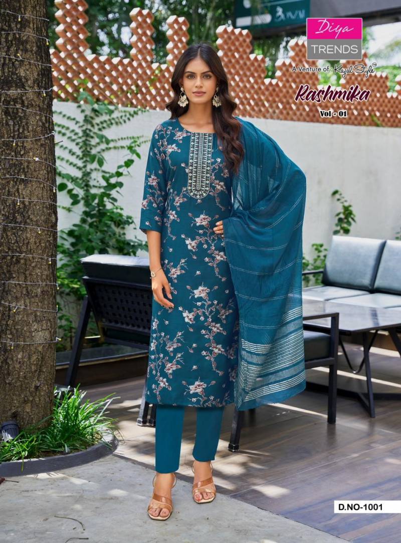 Rashmika Vol 1 By Diya Trends Vetican Prints Embroidery Top Bottom And Dupatta