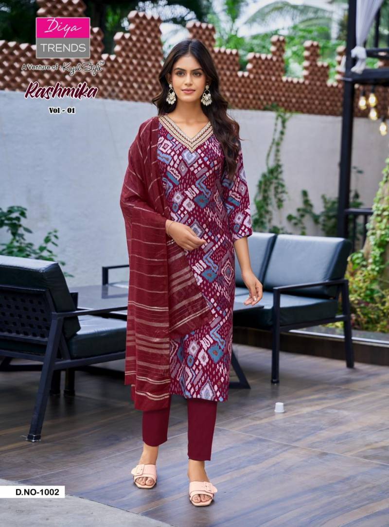 Rashmika Vol 1 By Diya Trends Vetican Prints Embroidery Top Bottom And Dupatta