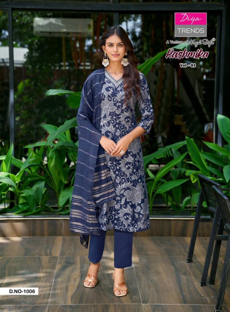 Rashmika Vol 1 By Diya Trends Vetican Prints Embroidery Top Bottom And Dupatta