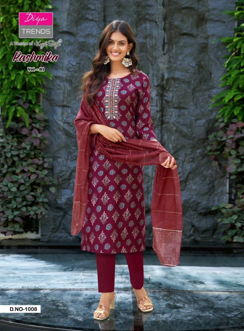 Rashmika Vol 1 By Diya Trends Vetican Prints Embroidery Top Bottom And Dupatta