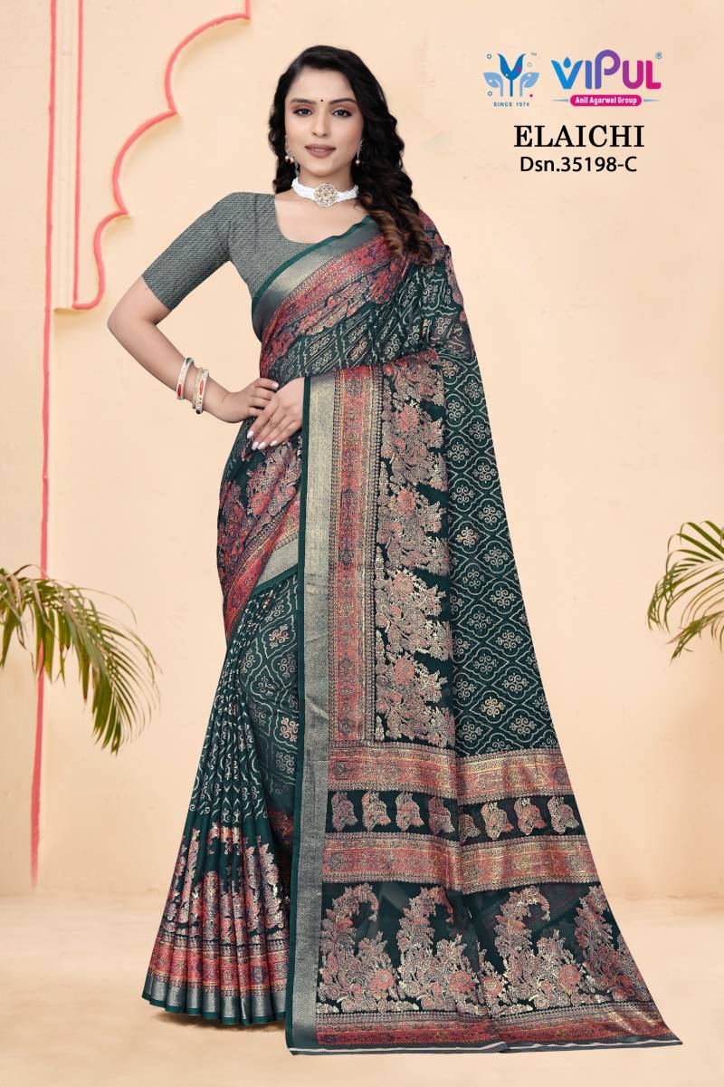 Vipul Elaichi 35198 A To D Brasso Casual Wear Saree Collection