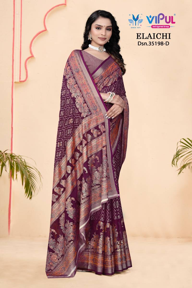 Vipul Elaichi 35198 A To D Brasso Casual Wear Saree Collection