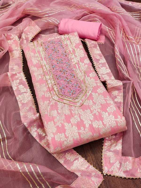 Navya Suit 149 Party Wear Unstitched handworked Jacquard Silk top with Bottom and Dupatta Suit