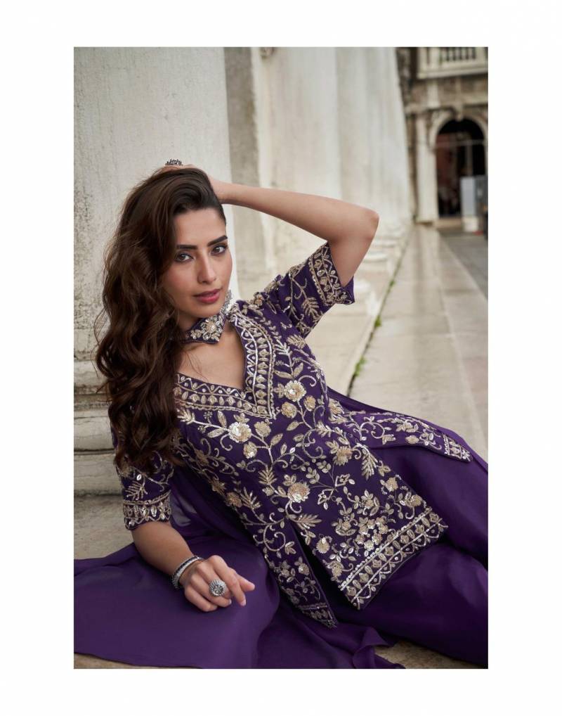 Sayuri Bela Organza Silk Embroidery Work Top Plazzo And Dupatta Collection