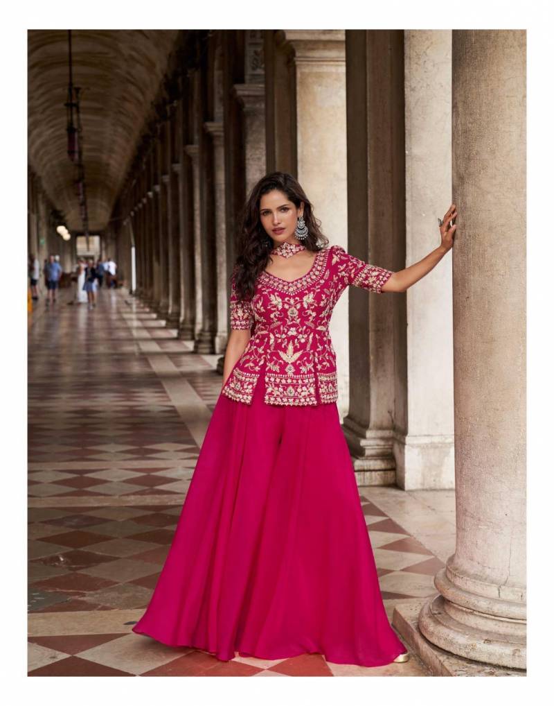Sayuri Bela Organza Silk Embroidery Work Top Plazzo And Dupatta Collection