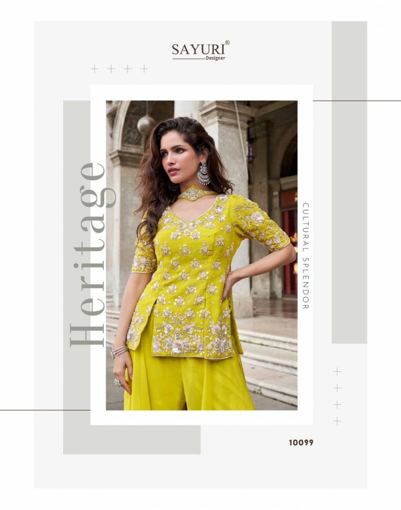 Sayuri Bela Organza Silk Embroidery Work Top Plazzo And Dupatta Collection