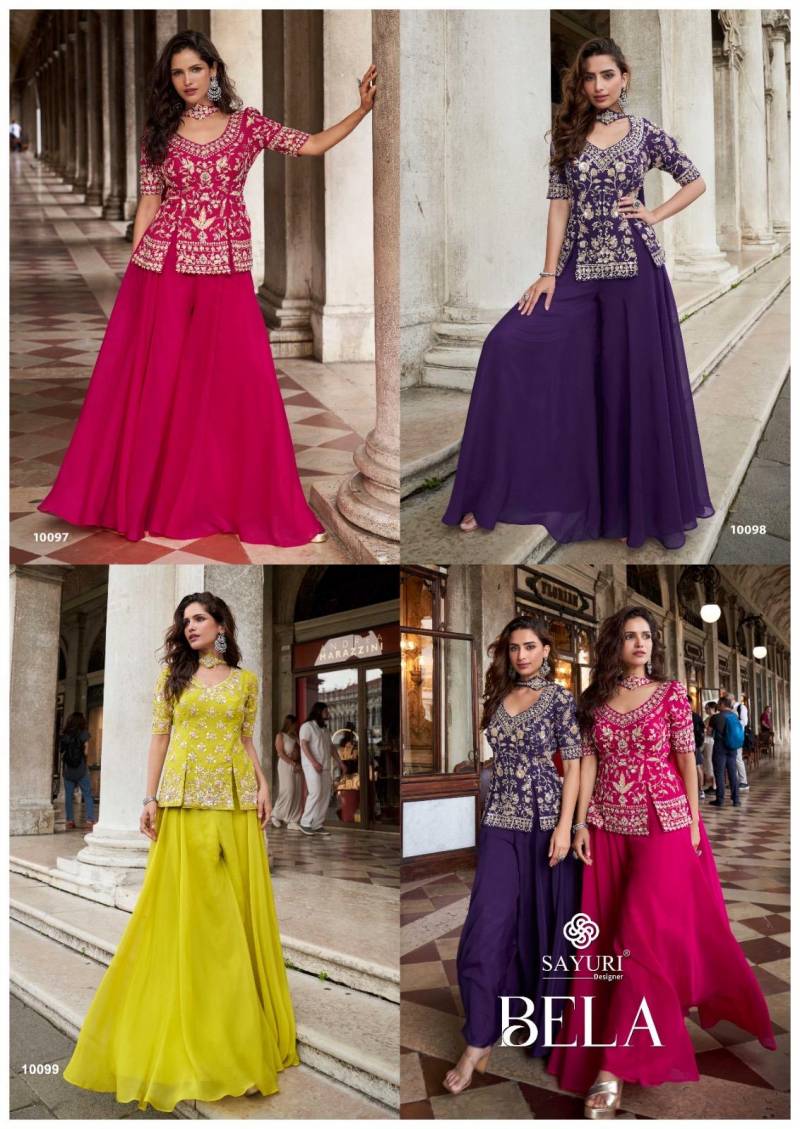 Sayuri Bela Organza Silk Embroidery Work Top Plazzo And Dupatta Collection