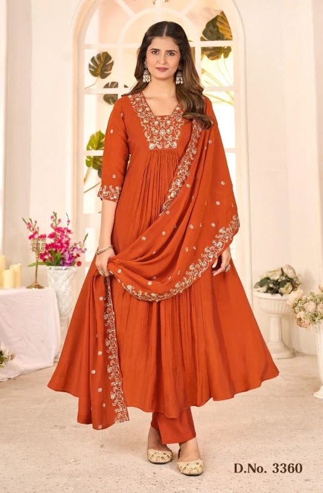 Ladies Flavour 3258 To 3360 Mull Chanderi Handwork Kurti Pant And Dupatta