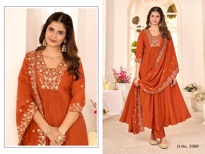 Ladies Flavour 3258 To 3360 Mull Chanderi Handwork Kurti Pant And Dupatta