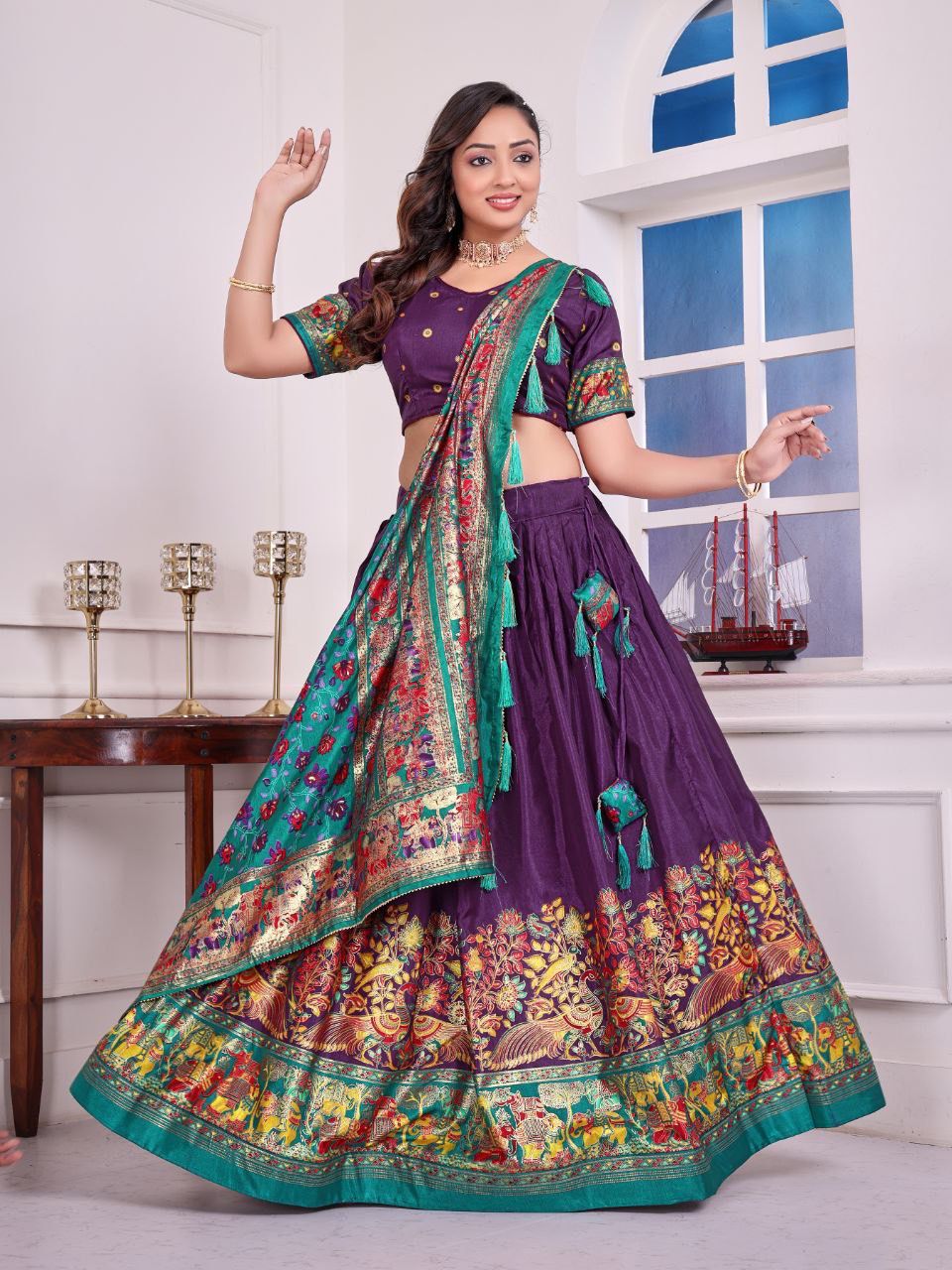 Scmd Zeel Tussar Silk Kalamkari Foil Work Lehenga Choli