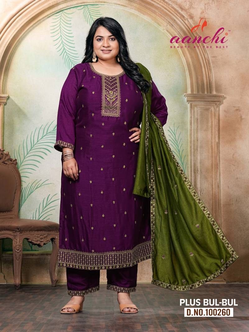 Aanchi Plus Bulbul Vichitra Silk Work Kurti Pant And Dupatta Collection