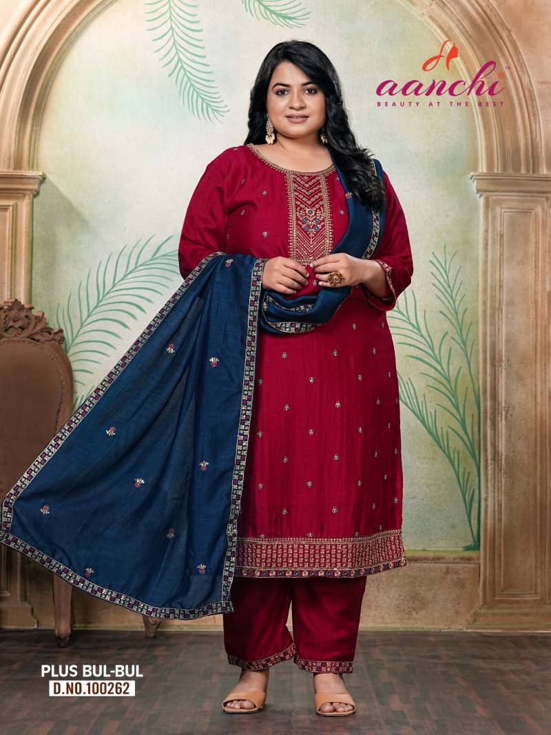 Aanchi Plus Bulbul Vichitra Silk Work Kurti Pant And Dupatta Collection