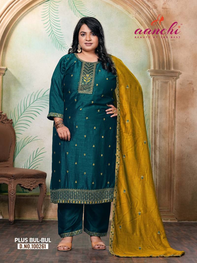 Aanchi Plus Bulbul Vichitra Silk Work Kurti Pant And Dupatta Collection